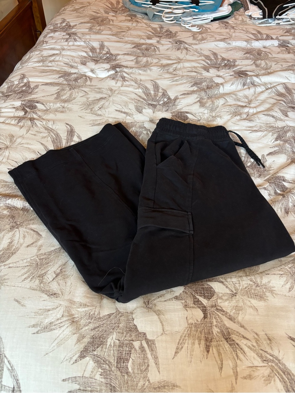 Athleta Black RetroTerry High Rise Wide Leg Cargo Pants